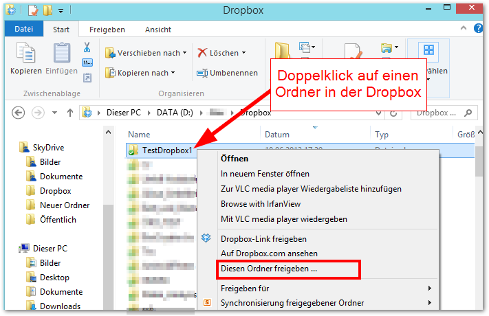 Windows Dropbox: "Diesen Ordner Freigeben"