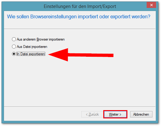 Internet Explorer: Importieren und Exportieren --> In Datei exportieren
