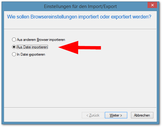 Internet Explorer: Importieren und Exportieren ---> Aus Datei importieren