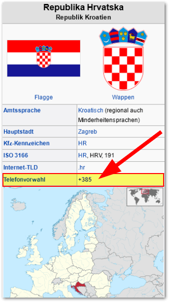 Kroatien hat die Vorwahl 00385 bzw. +385
