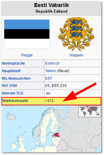 00372 bzw. +372 ist Landesvorwahl von Estland 
