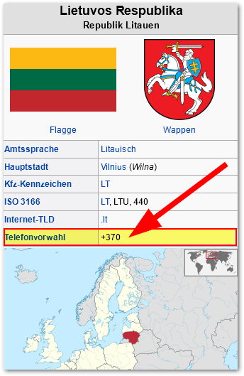 Die Telefonvorwahl von Litauen ist 00370 bzw. +370