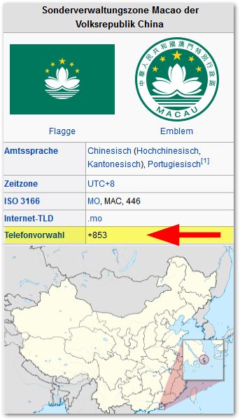 Die Vorwahl von Macao ist 00853 bzw. +853