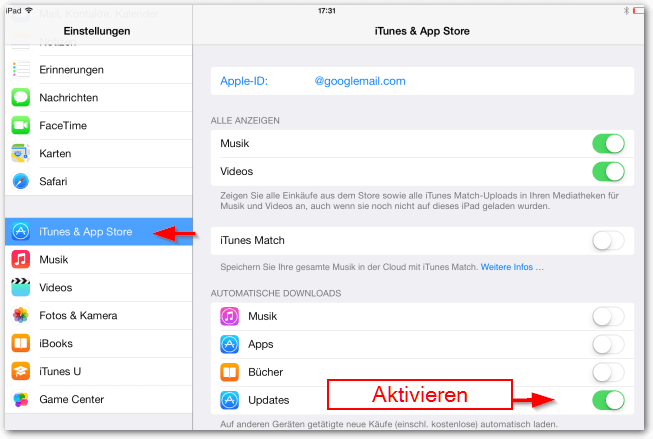 iOS: automatische Updates aktivieren