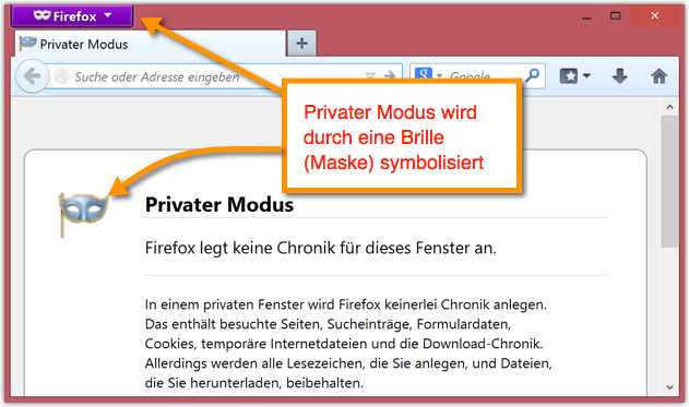 Privates Fenster beim Firefox Browser
