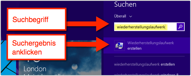 Windows 8: Wiederherstellungslaufwerk erstellen