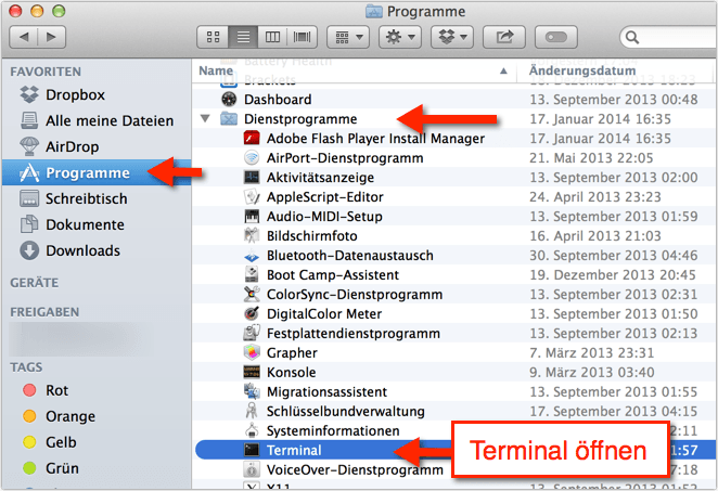 Terminal öffnen Mac OS X