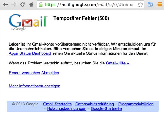 Gmail: Temporärer Fehler (500) 