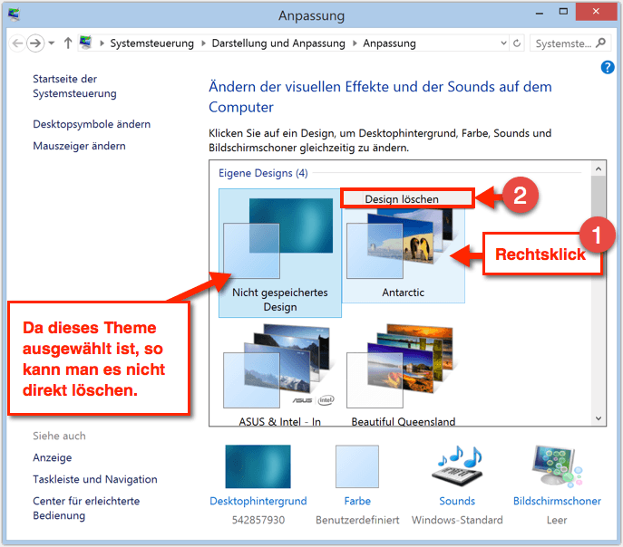 Windows 8, Windows 7: Design löschen