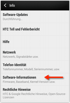 HTC Android: Info --> Software-Informationen