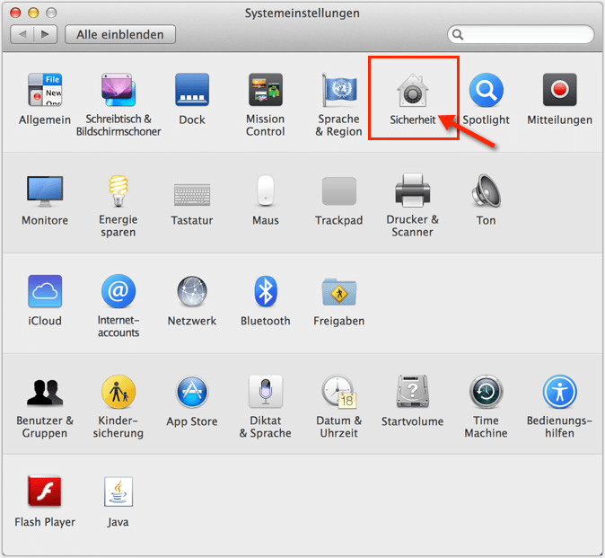 Mac OS X: Systemeinstellungen --> Sicherheit