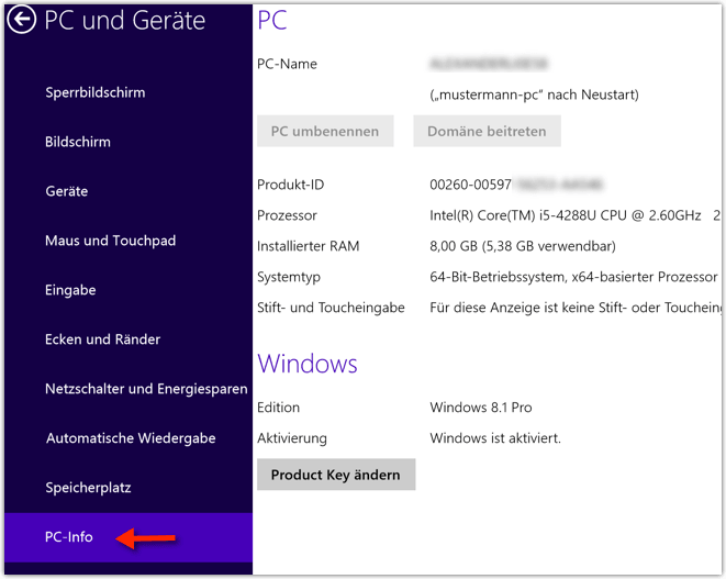 Windows 8.1: PC-Info