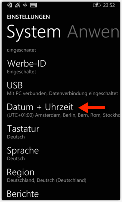 Windows Phone 8 8.1: Datum + Uhrzeit