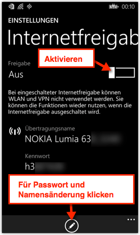 Windows Phone 8.1: Internetfreigabe