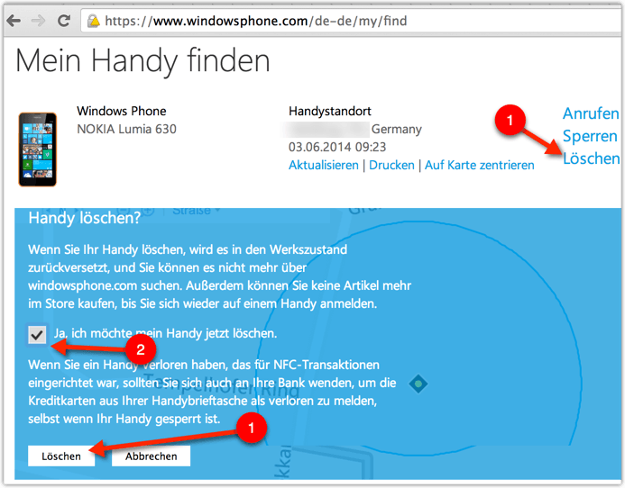 Windows Phone 8.1: Handy Löschen --> Fernlöschung