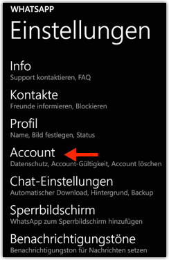 Windows Phone: WhatsApp --> Account