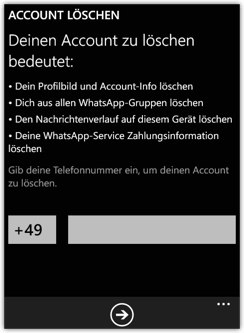 Windows Phone: WhatsApp Account löschen bestätigen