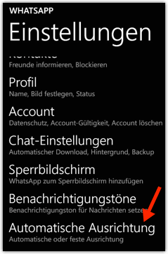 Windows Phone --> Whatsapp --> Automatische Ausrichtung