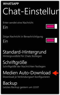 Windows Phone: WhatsApp Medien Auto-Download