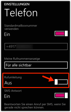 Windows Phone: Rufumleitung aktivieren/ deaktivieren