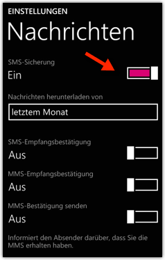 Windows Phone: SMS Sicherung aktivieren