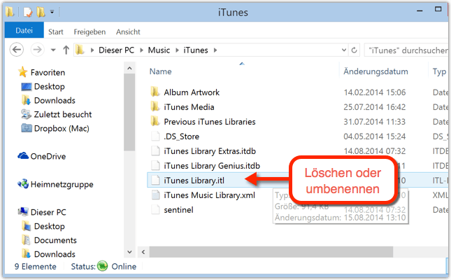  iTunes Library.itl löschen