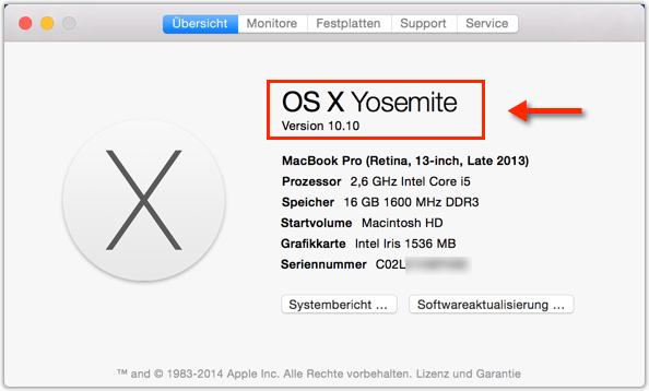 Version des OS X Betriebsystems anzeigen