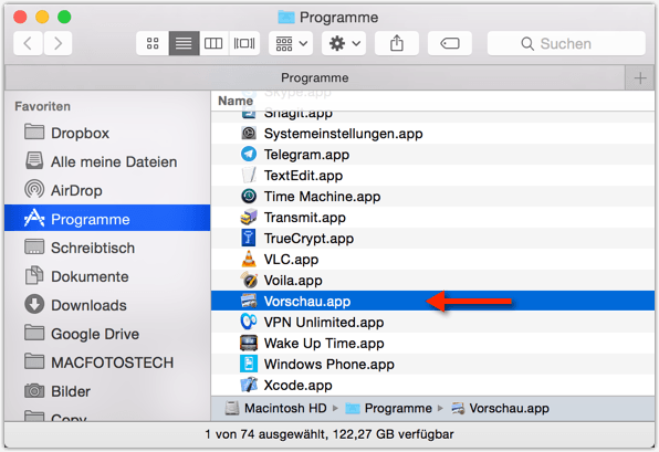 Mac: Vorschau App öffnen