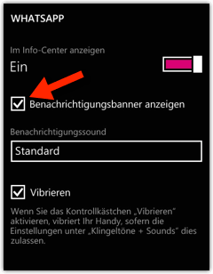 Windows Phone Benachrichtigungsbanner aktivieren oder deaktivieren