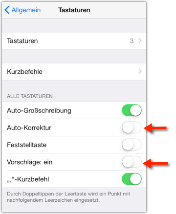 iOS: Wörter Auto-Korrektur/Vorschläge