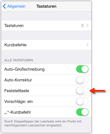 iOS: Festetelltaste/Caps-Lock deaktivieren