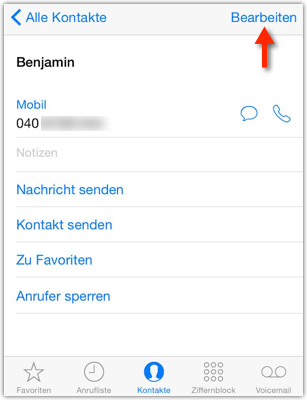 iOS: Kontakt bearbeiten