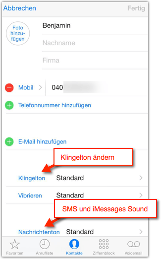 iOS: Klingelton und Nachrichtenton für bestimmte Anrufer/Kontakte/Telefonnummern/Freunde/Verwandte ändern