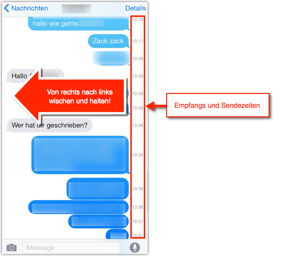 iPhone: SMS und iMessages -> Sendezeit/Empfangszeit anzeigen