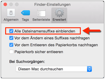 Mac: Alle Dateinamensuffixe einblenden