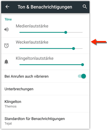 Android 5: Weckerlautstärke
