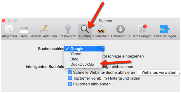 Suchmaschine im Safari Browser von Mac ändern