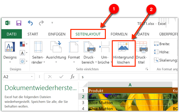 Excel: Hintergrund löschen