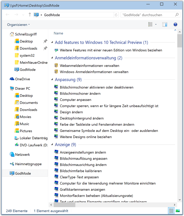 GodMode/GottModus bei Windows 10