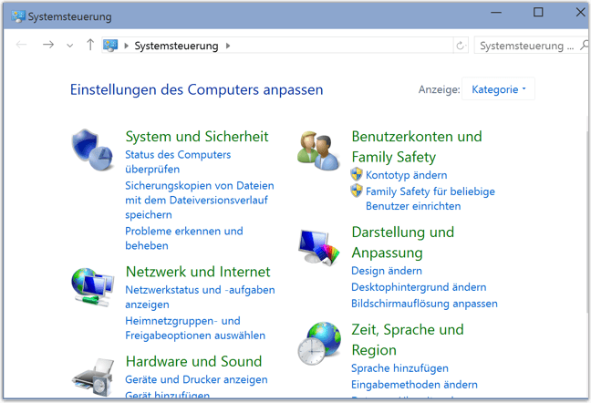 Windows 10: Systemsteuerung
