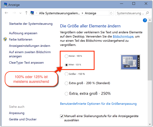 Windows 8.1: Skalierungsstufen ändern