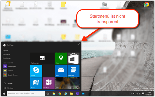 Windows 10 Start-Menu Transparenz
