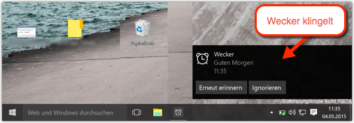Windows 10: Wecker Alarm benachrichtigung