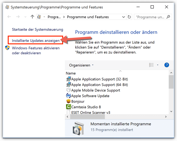 Windows: Installierte Updates anzeigen