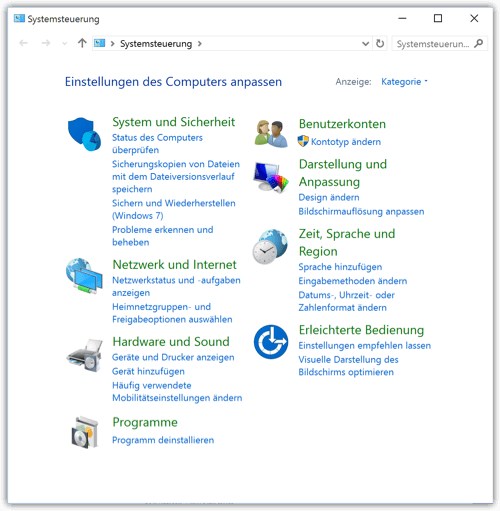Windows 10: Systemsteuerung