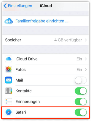 Safari Synchronisation unter iOS - iPhone oder iPad - deaktivieren